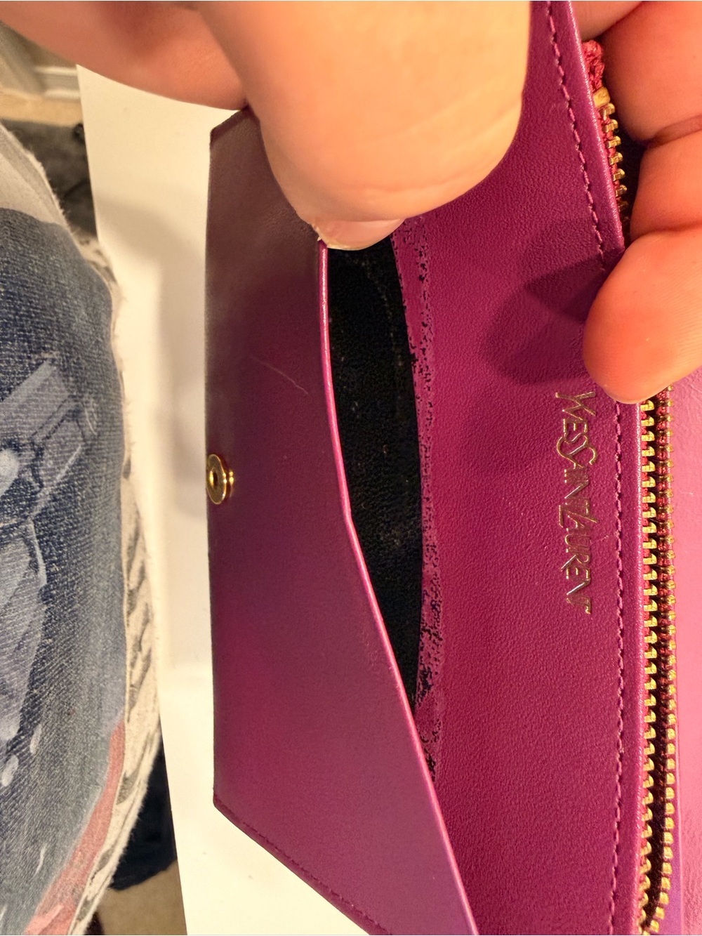 Yves Saint Laurent Embossed Logo Leather Wallet - Deep Berry/Purple - Picture 6 of 14